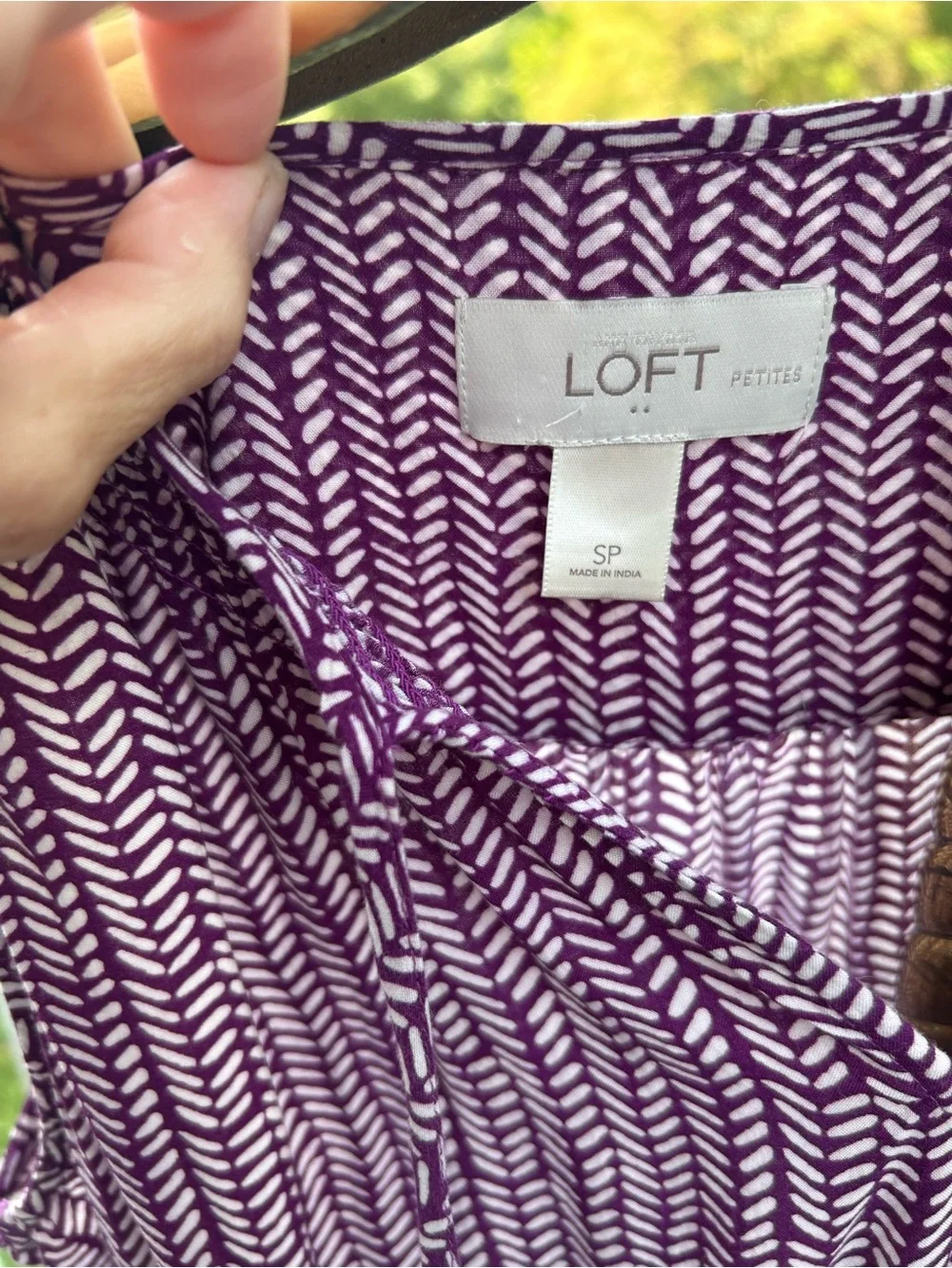 LOFT Purple Chevron Midi Dress with Elastic Waist